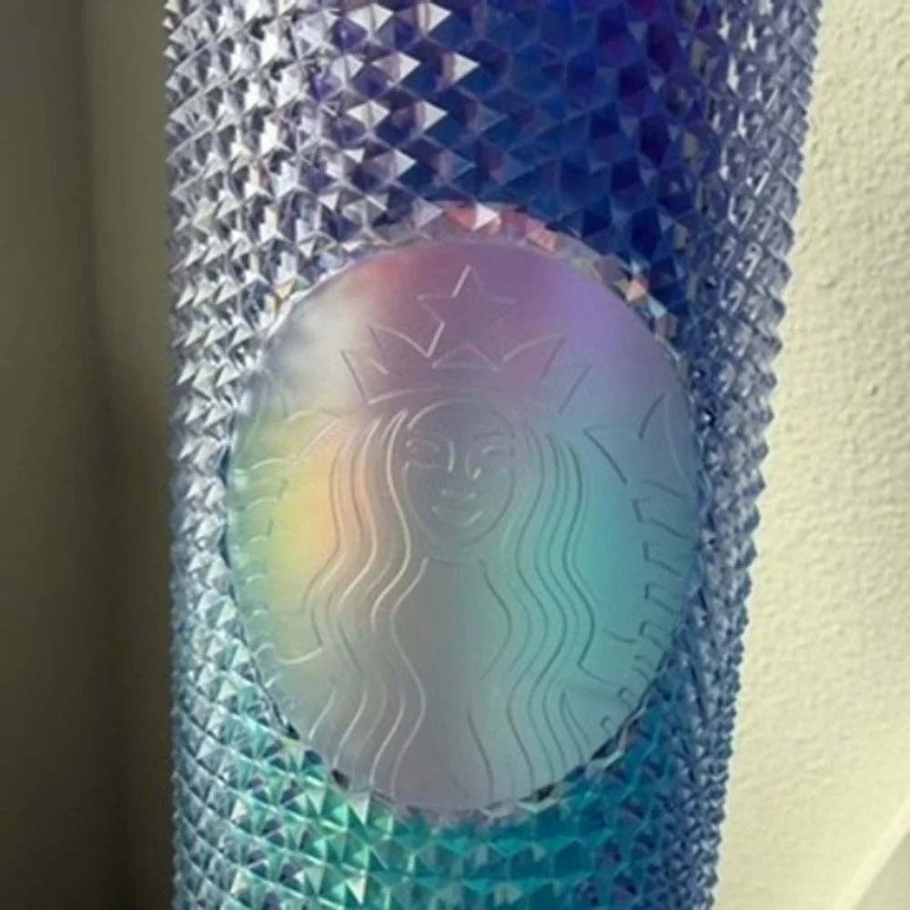 Starbucks 24oz Blue Teal Iridescent Ombre Studded Venti Cold Cup w Straw Lid